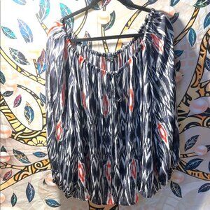 Belissimo Black, Gray and Red Patterned Women's Blouse - Size 1X